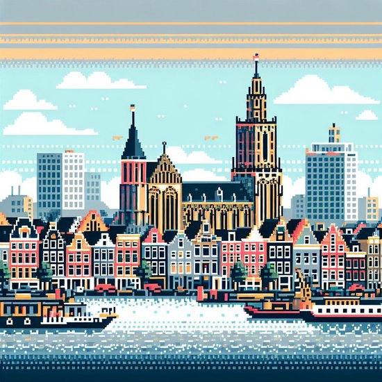Pixel art groningen schilderij | Stunning Stad opgebouwd uit Pixels: Groningse Kunst in Beeld | Kunst - 40x40 centimeter op Canvas | Foto op Canvas