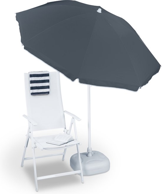 parasol - Ø180 cm - in hoogte verstelbaar - kantelbaar - polyester - staal - grijs
