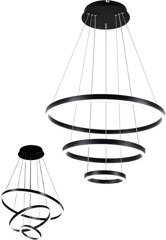 Lichtendirect – Plafondlamp Zwart - 3 ringen – Hanglamp – Verstelbaar – Plafonniere binnen lamp – Modern plafondlamp