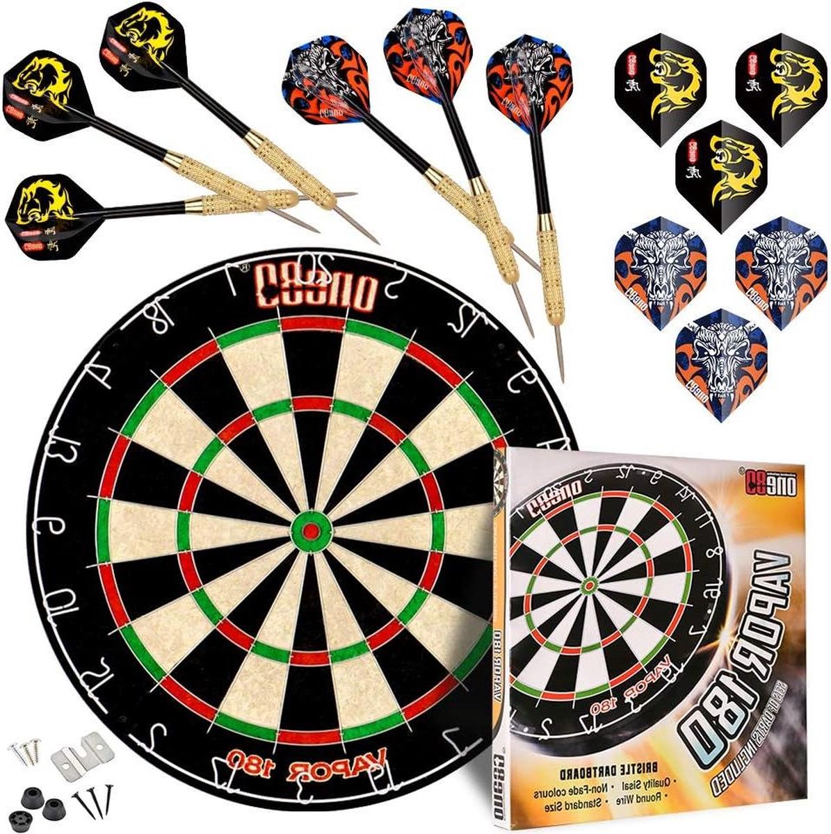 Professional Perfection Dartbord van Sisal met 12 Dartpijlen - Metalen Punt Dartbord