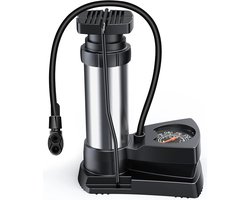 Fietspomp Lifelf Mini draagbare voetpompen met manometer - AV-DV-SV ventielen - staande pomp voor MTB trekkingfietsen - stadsfietsen en kinderfietsen - voor ballen zwemring en luchtmatras Fietspomp
