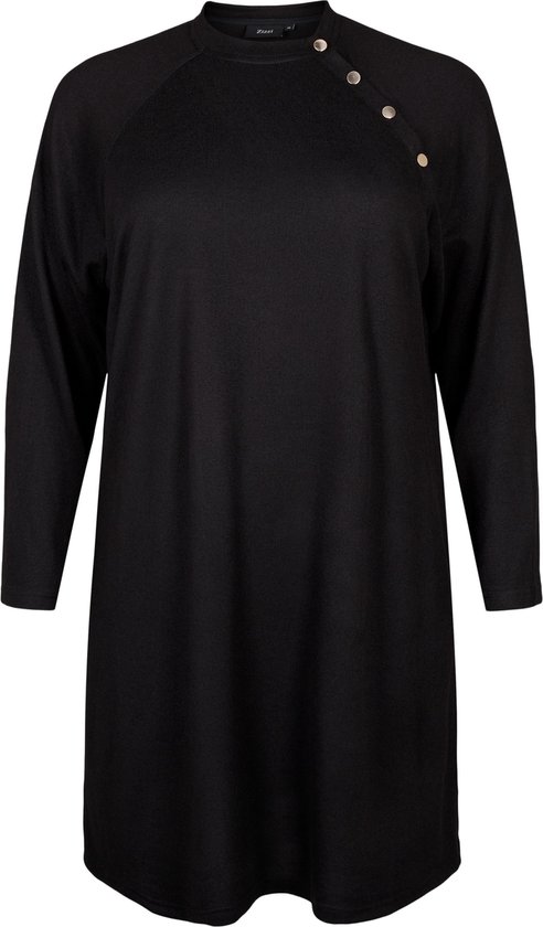 ZIZZI VLUCCA, L/S, BUTTON ABK DRESS Dames Jurk - Black - Maat M (46-48)