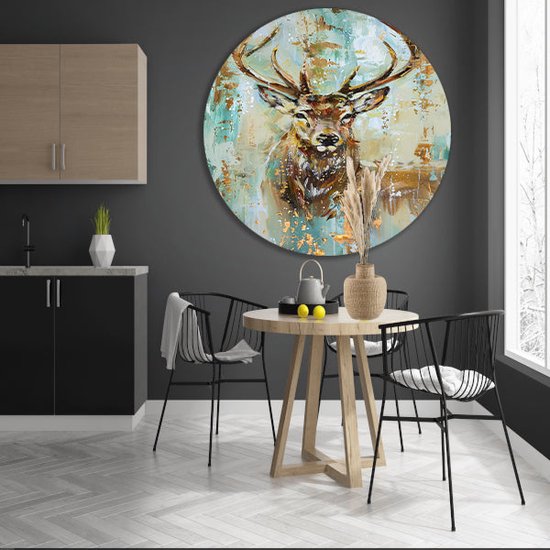 Echelle murale cerf - Décoration murale Animaux ronde - Décoration murale ronde Or - Tableaux champêtres - Cercles muraux - Art mural cercle mural aluminium 70x70 cm
