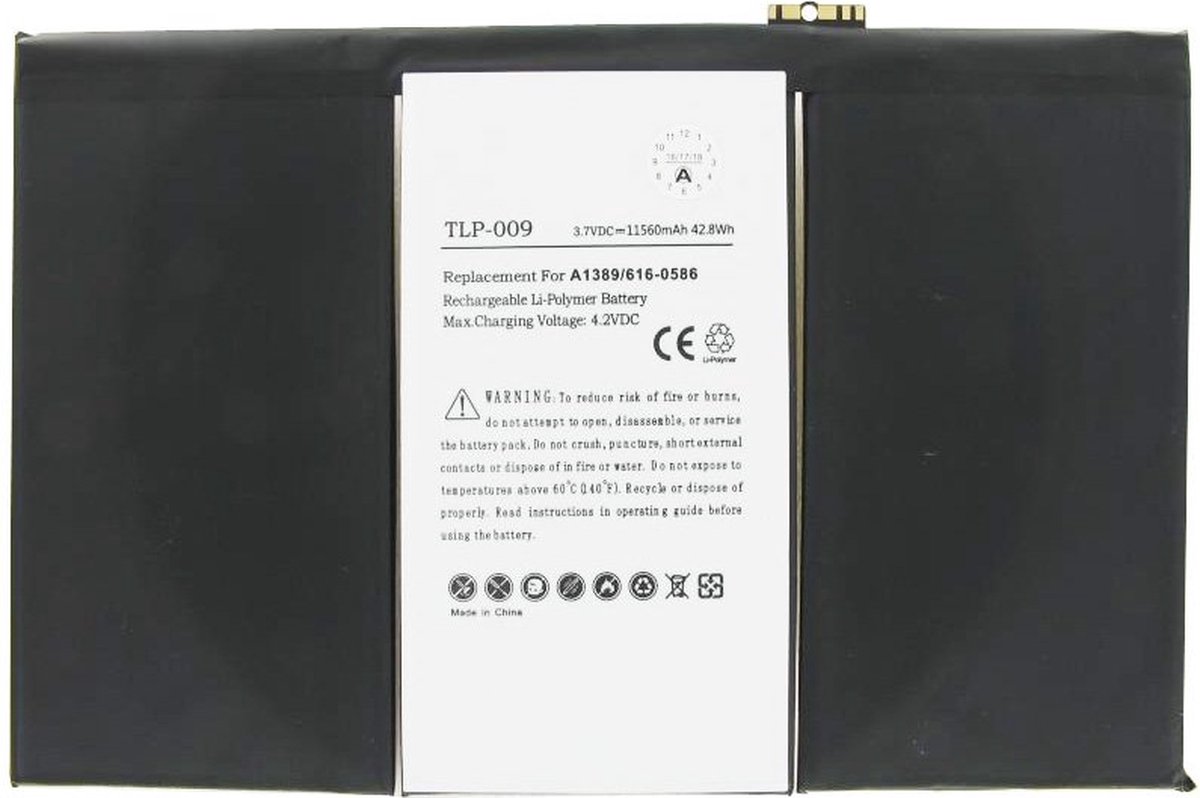 AccuCell-batterij geschikt voor de Apple iPad 3-batterij 616-0586, 616-0593, 616-0604, 969TA103H, 969TA110H, A1389