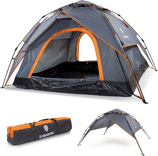 Travenu Pop Up Camping Tent - Waterdicht en Ventilerend Muggengaas - Automatische Koepeltent - Festival Seizoen 2025 - Kampeertent voor 2 Personen - 230x190x140 cm