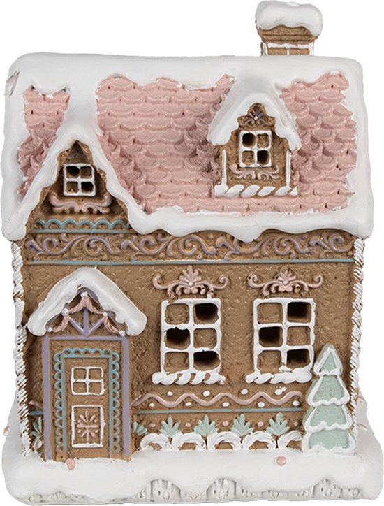 Clayre & Eef Maison en pain d'épices avec LED 13x10x16 cm Maison en pain d'épices en plastique marron