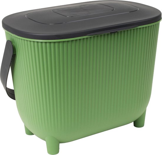 Foto: Eda compost design emmer met deksel en filter 10 liter cactus antraciet