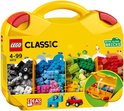 Gele koffer met LEGO Classic blokjes, 4-99 jaar, inclusief speelgoedauto, blauwe olifant en open koffer met sortering van blokjes.