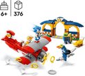 LEGO Sonic speelset met 376 onderdelen, inclusief Tornado-vliegtuig, Tails' werkplaats en Sonic-minifiguren.