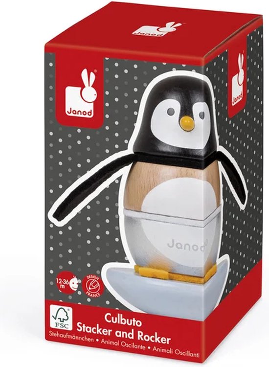 Janod Zigolos - Stapeltuimelaar Pinguïn - Houten En Vilten Stukjes - Geschikt Vanaf 1 Jaar van Janod — afbeelding 4