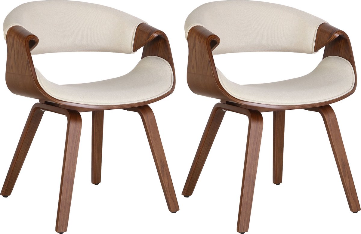 CLP Foley Set van 2 eetkamerstoelen - Met armleuning - Houten frame - eiche/creme Stof