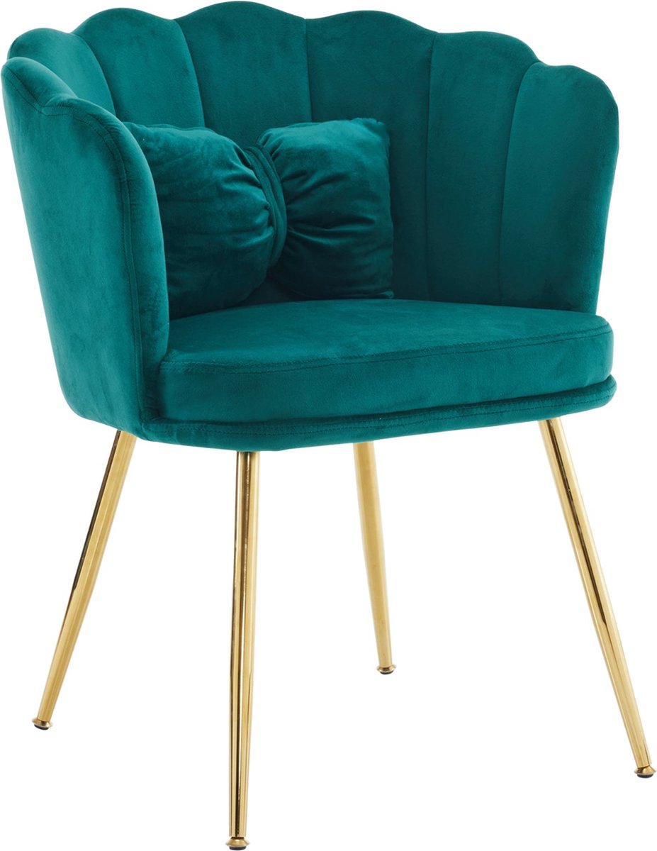 Merax Velvet Fauteuil - Moderne Stoel met Vlinderkussen - Groen met Gouden Poten