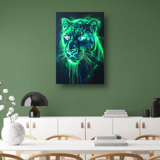 Tableaux panthères - Décoration murale Animaux - Décoration murale fluorescente - Décoration murale moderne - Tableaux sur toile - Accessoires de salon toile 80x120 cm