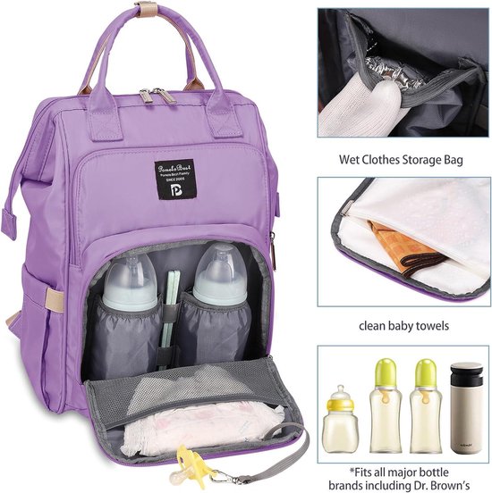 Beste luierrugzak voor baby's met aankleedkussen - grote capaciteit - lavendel L van Babilicious — afbeelding 2