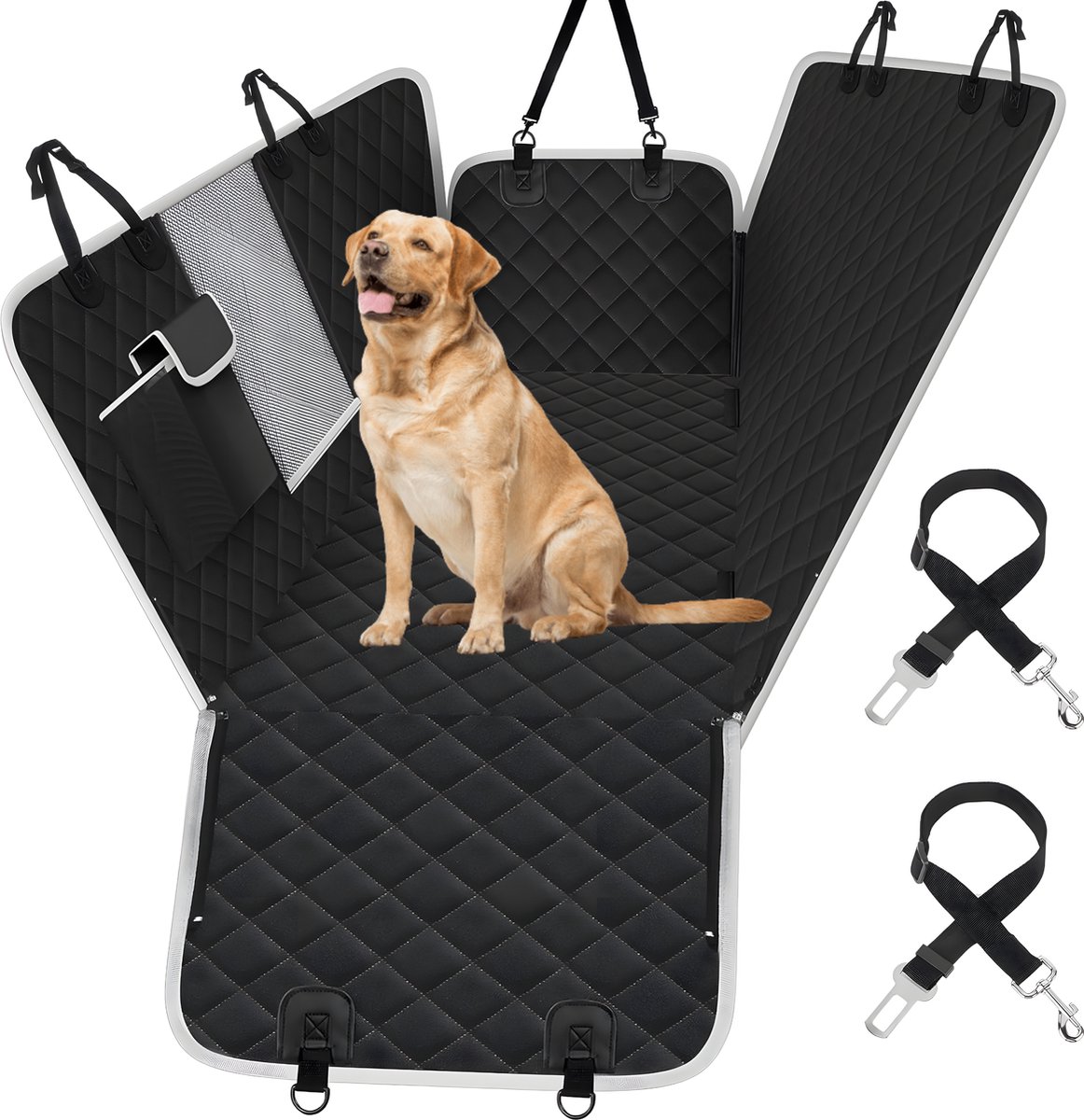 Bol.com Premium Hondendeken Auto – Zwart – Incl. 2x Riem – Achterbank & Kofferbak aanbieding