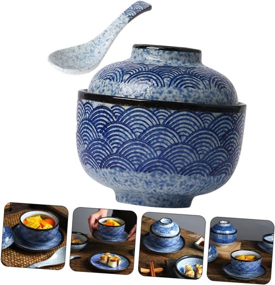 Hemoton 2 stuks Miso soepkommen met deksel Japanse rijstschaal Traditionele Kunst Melamine Pastamakommen 15X15x11. 5Cm