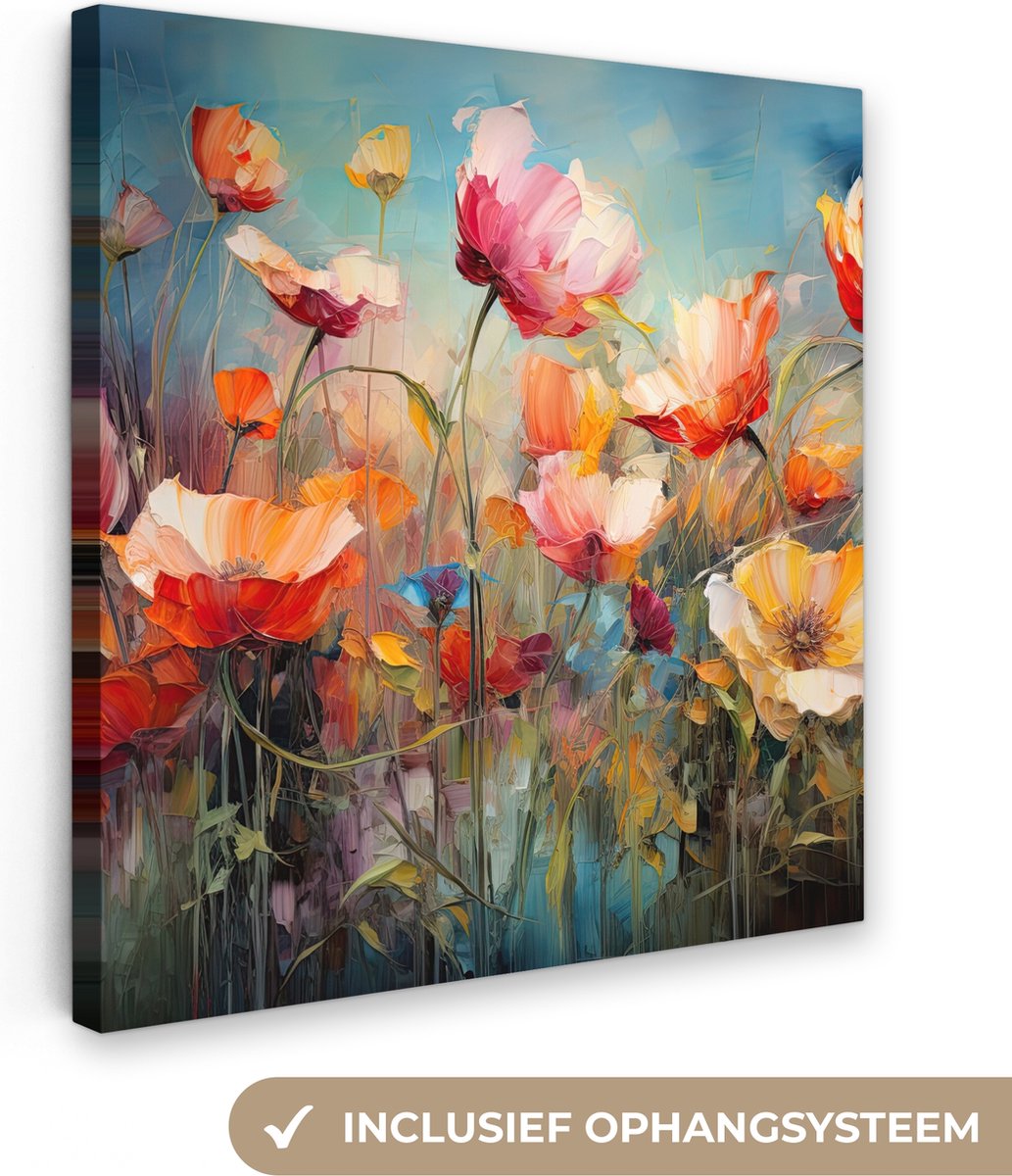 Canvas schilderij 50x50 cm - Wanddecoratie Bloemen - Watercolor - Kunst - Botanisch - Natuur - Muurdecoratie woonkamer - Slaapkamer decoratie - Kamer accessoires - Schilderijen op canvas