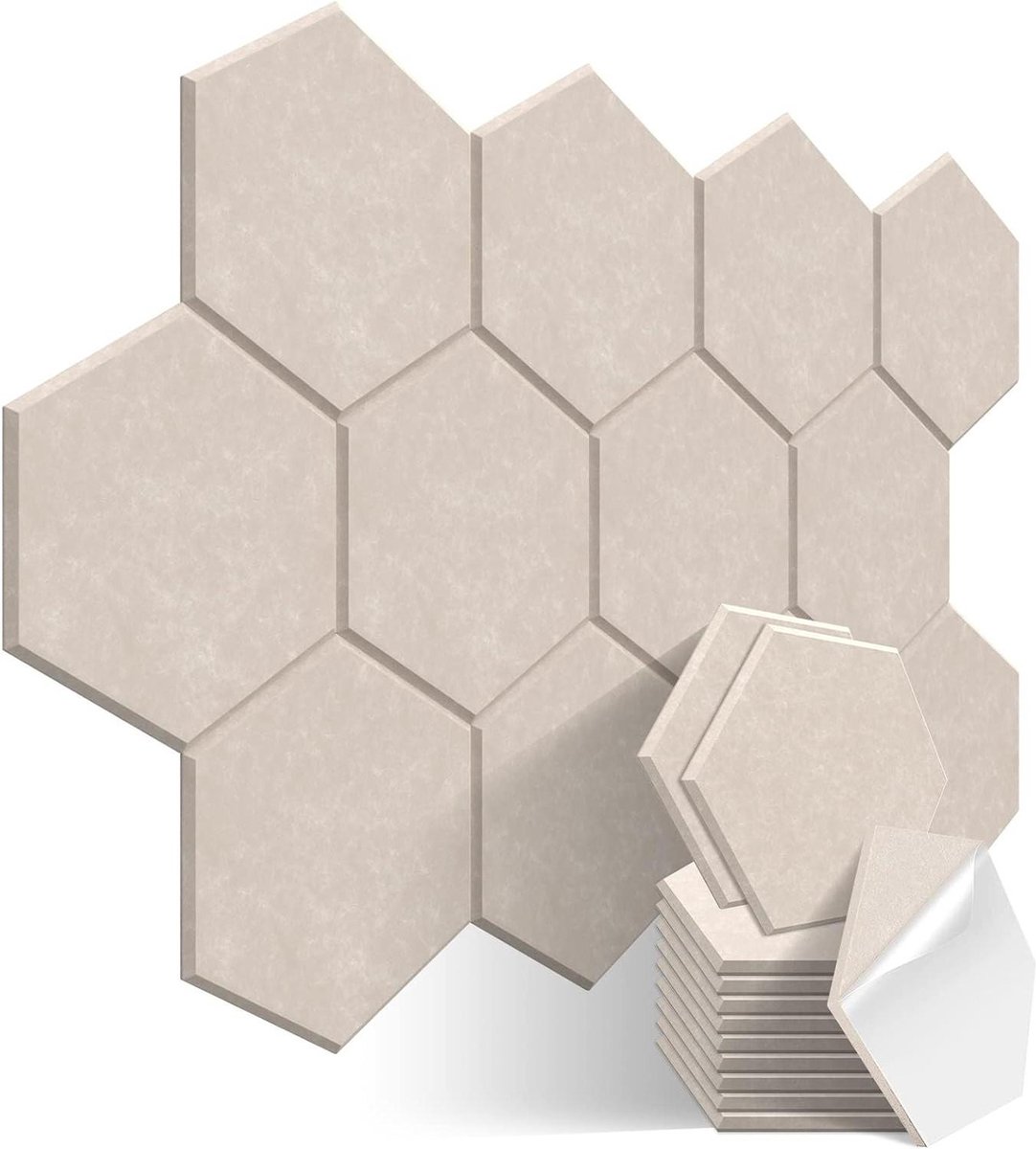 Zeshoekige akoestische hoge dichtheid geluidsabsorberende geluiddichte zelfklevende schuimpanelen - grijs - 356 x 305 x 10 cm - 12 wandtegels voor thuiskantoor