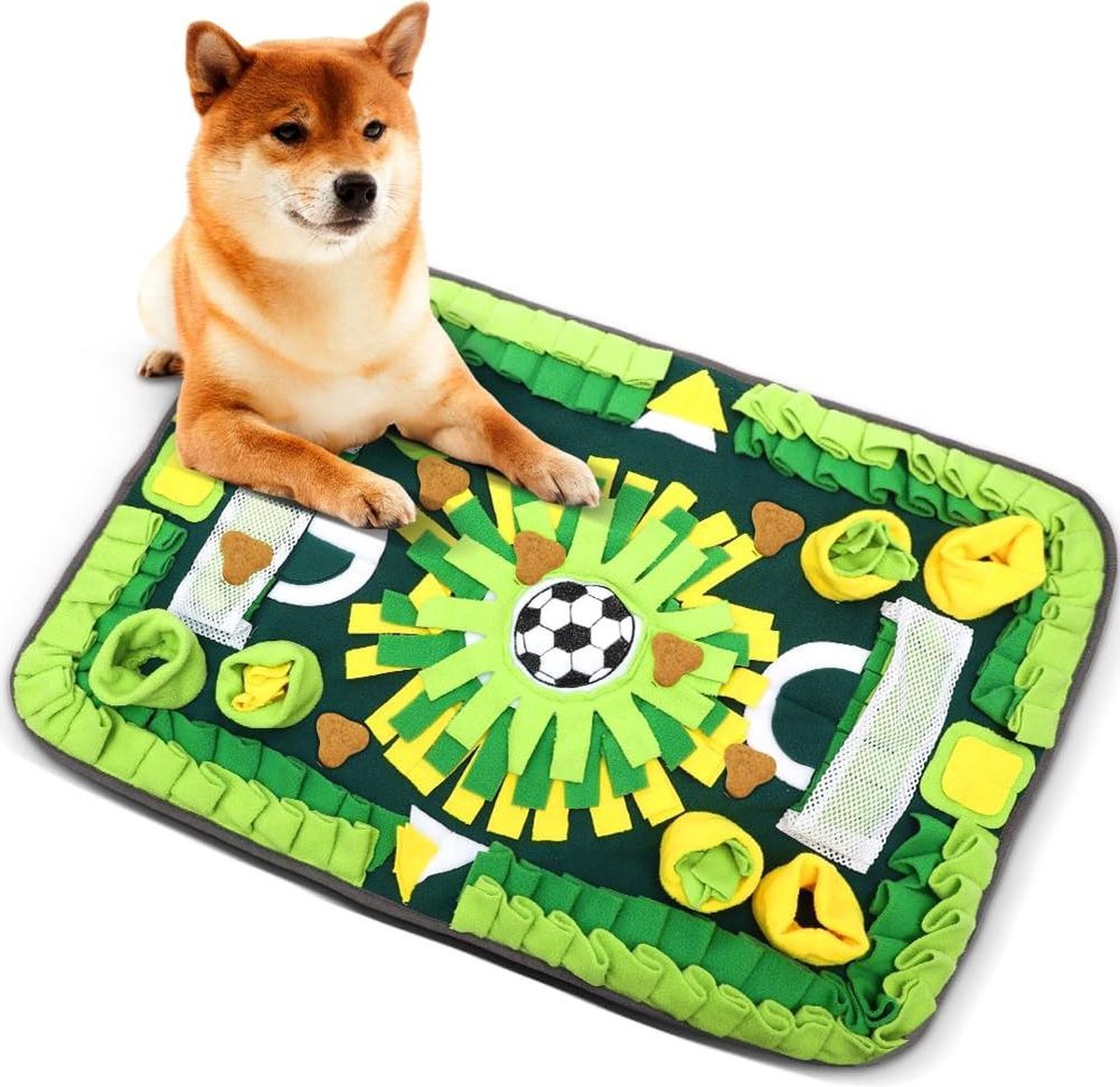Snuffeltapijt voor honden – Groot en klein – Bezighouding – Geschikt voor klinkend huisdierspeelgoed – Snackspeelgoed voetbalveld – Snuffeltapijt voor hond en kat – Intelligent speelgoed – Snuffelmat – 50 x 75 cm