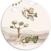 WallCircle® Wandcirkel 90x90 cm - Muurcirkel Wilde dieren - Pastel kleuren - Watercolor - Vliegtuig - Safari Kinderkamer - Kinderen - Muurdecoratie woonkamer - Wanddecoratie slaapkamer - Kamer decoratie accessoires - Ronde schilderijen