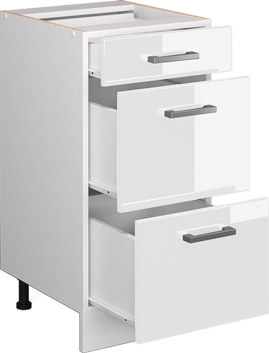Vicco Meuble bas de cuisine R- Line, Wit/ Wit, 40 cm avec tiroirs, sans plan de travail
