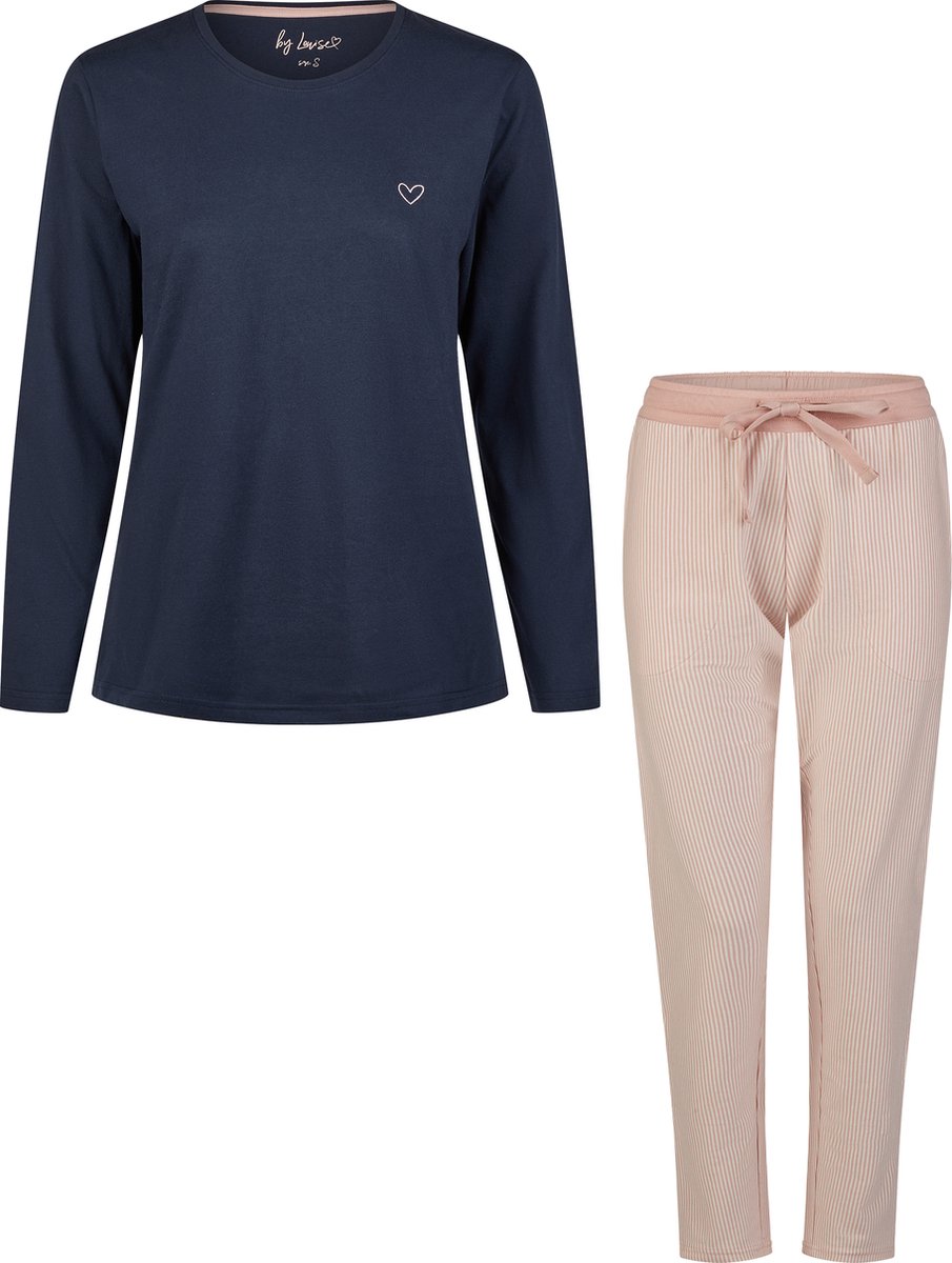 By Louise Essential Dames Pyjama Set Lang Katoen Blauw