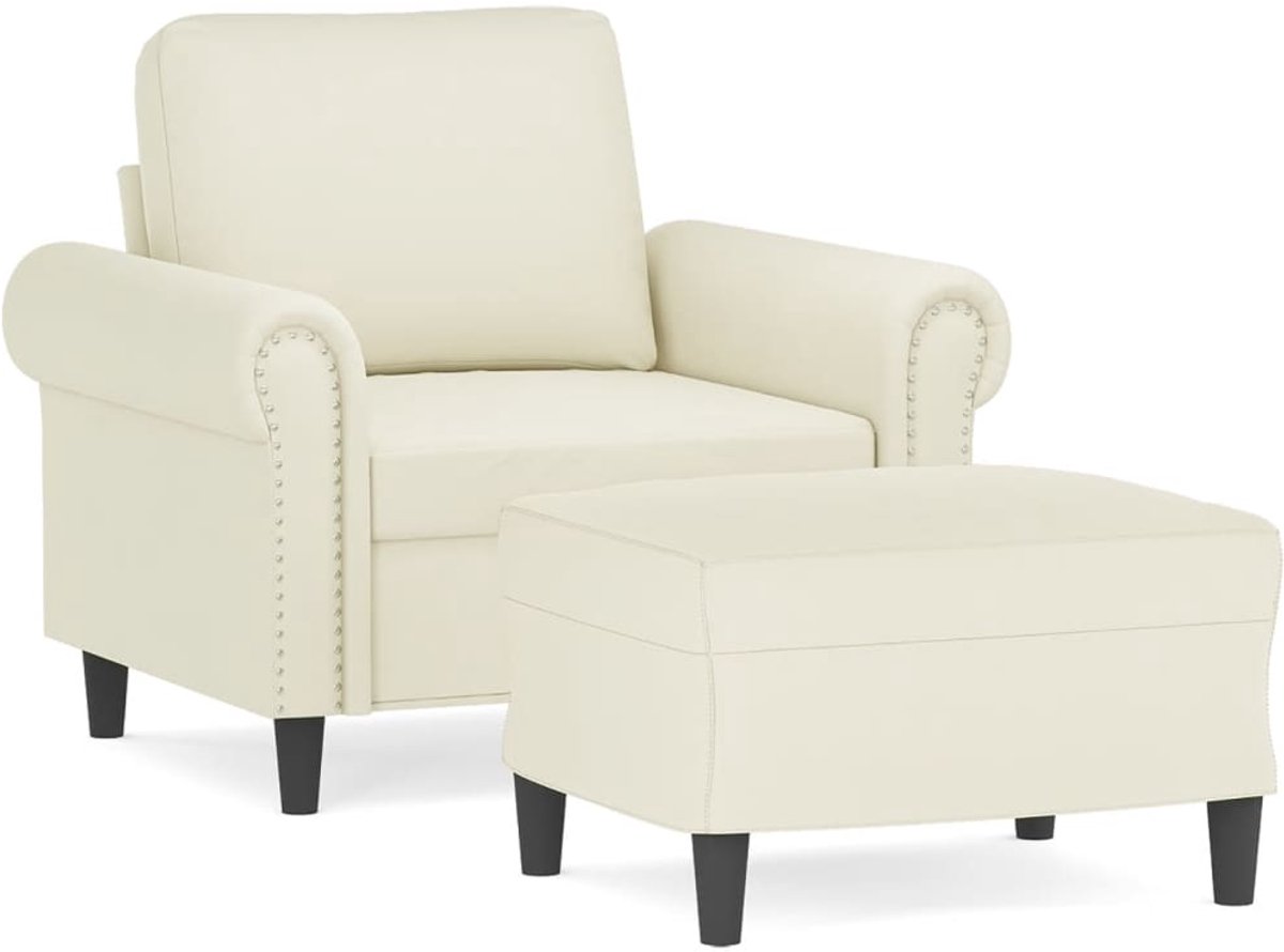 vidaXL Fauteuil - met - voetenbank - 60 - cm - fluweel - crèmekleurig