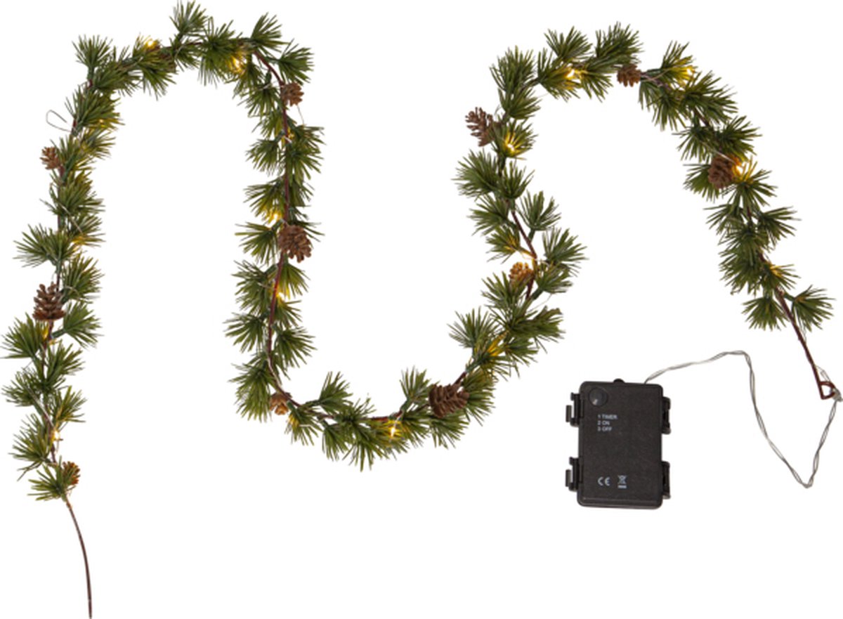 Star Trading LED dennenkrans 'Larix' van kunstlariks, op batterijen, timer, groen, L 140cm