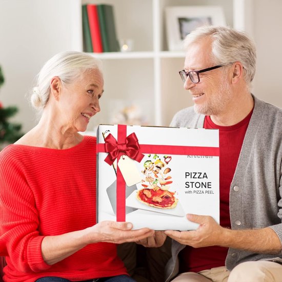 Pierre à Pizza + Pelle En Bois - 38x30 Cm | Pour Four & Barbecue | Cuisson Croustillante à L'Italienne