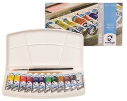 Water Colour set 12 kleuren 10 ml tubes aquarel aquarelverf met penseel, sponsje en mengschaal transparante waterverf