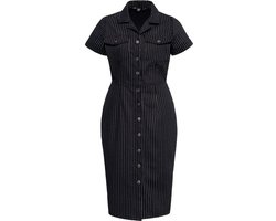 Queen Kerosin damesjurk met krijtstreep in retrostijl, getailleerd model QKU46001