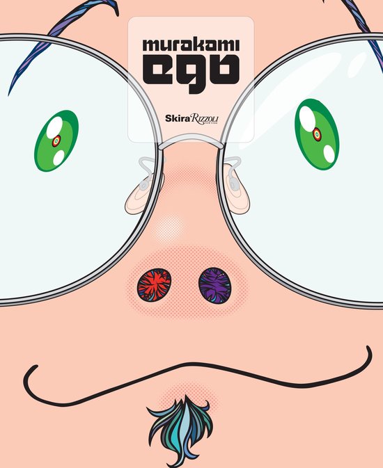 Boekomslag van Murakami Ego met grote bril en rode en paarse pupillen.