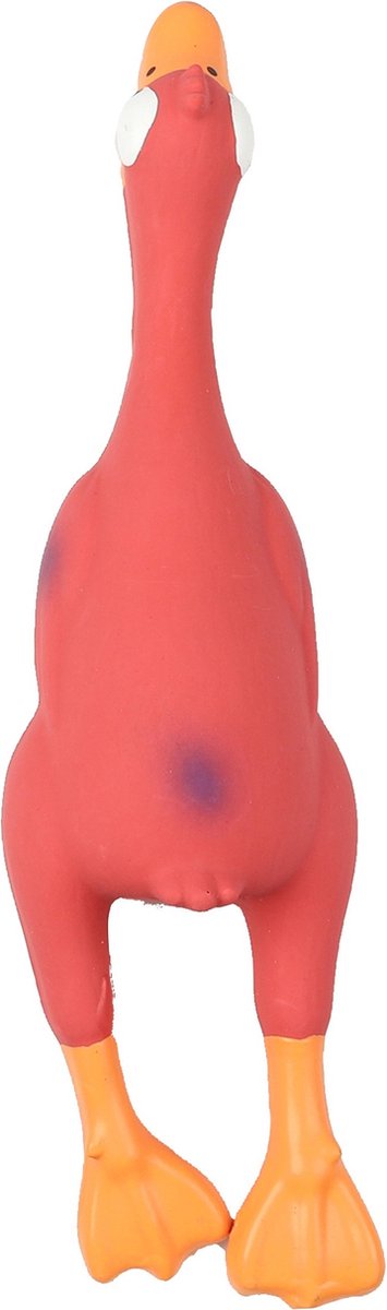 Dogi Honden speelgoed - kale geplukte latex eend - 24 cm - rood - cadeau - hondenspeeltjes