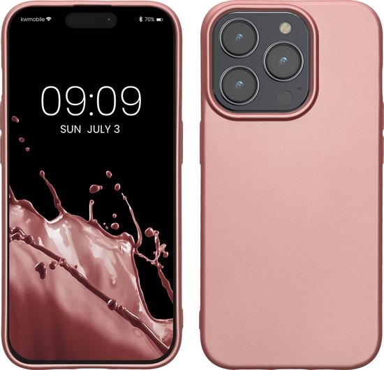 kwmobile coque de téléphone adaptée à Apple iPhone 15 Pro - Coque pour smartphone - Coque arrière en or rose métallisé