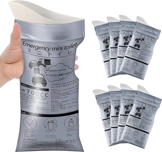 NatuurNook® - 8 Stuks - Draagbaar Toilet- Noodtoilet - 700 ML -Plaszakken voor Noodgevallen -Plastuit - Draagbare Urinezak- Draagbaar Nood WC - Wegwerp Urinezakken - Voor Noodgevallen, Camping, Reizen - Uniseks Plaszak