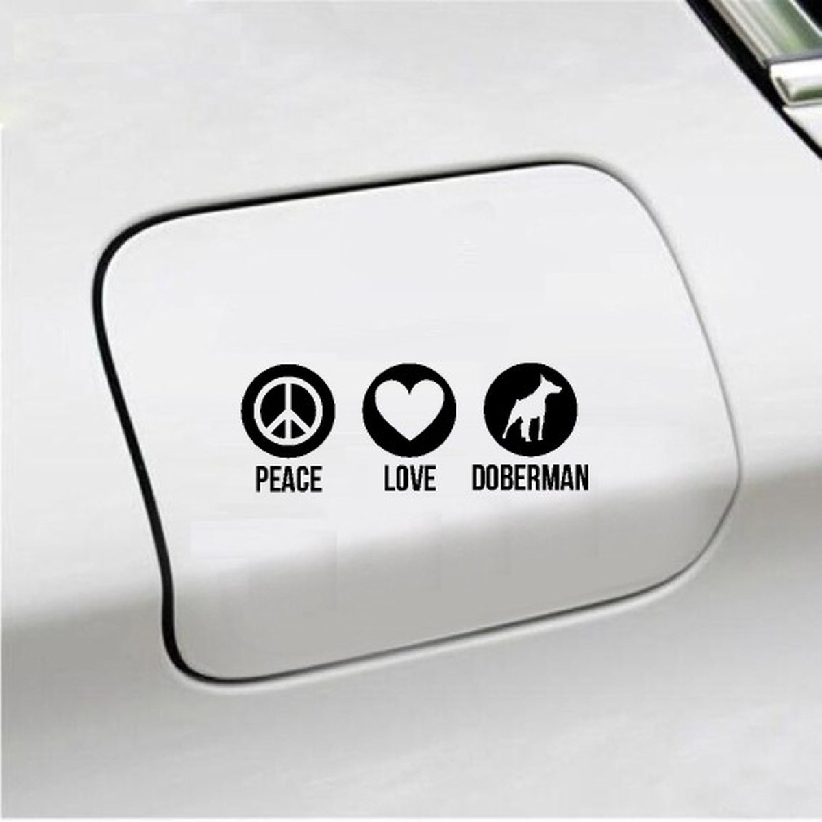Bumpersticker - Peace Love Dobermann - 20x9.3 - Zwart
