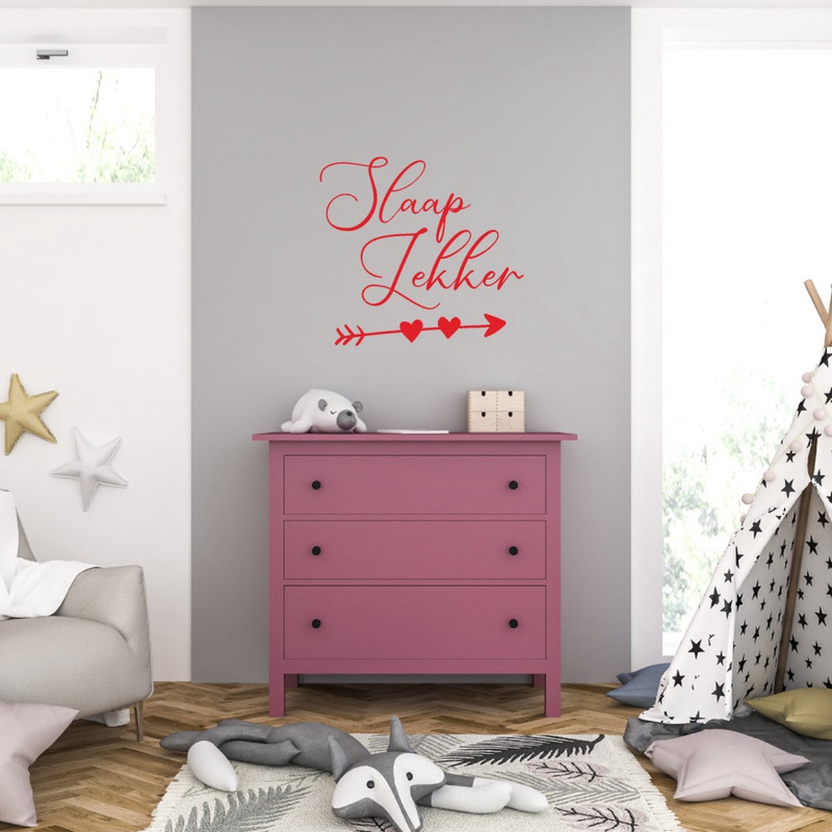 Muursticker - Slaap Lekker - 58 x 62 - Rood