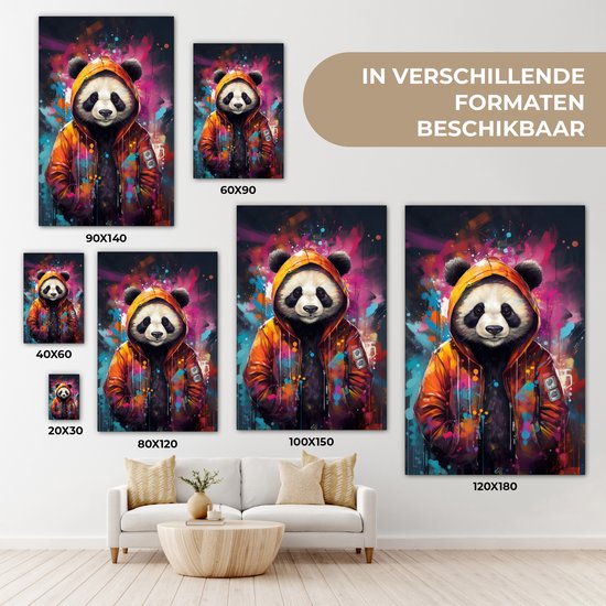 Tableau sur toile Panda - Manteau - Graffiti - Oranje - 120x180 cm - Décoration murale XXL