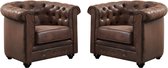 Set van 2 fauteuils CHESTERFIELD van microvezel met vintage look L 82 cm x H 72 cm x D 78 cm