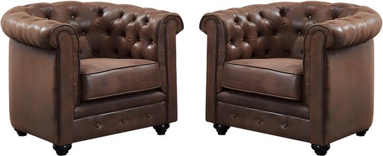 Set van 2 fauteuils CHESTERFIELD van microvezel met vintage look L 82 cm x H 72 cm x D 78 cm