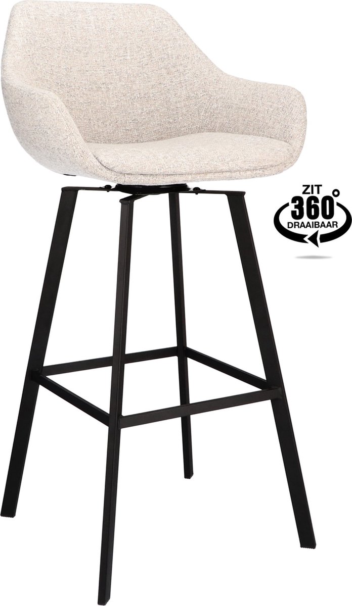Icon Living - Barkruk Ronan Zithoogte 80 - Stof Oasis Shell - Poot Zwart