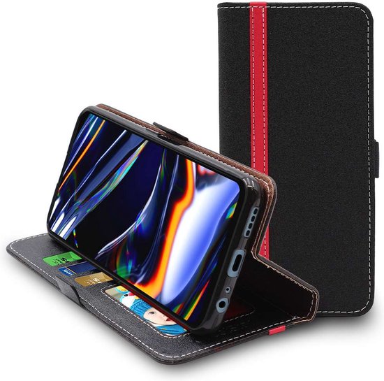 ebestStar - Coque compatible avec Realme 7 Pro, Etui Portefeuille, Housse Pochette Protection PU Cuir, Porte Carte, Noir / Rouge