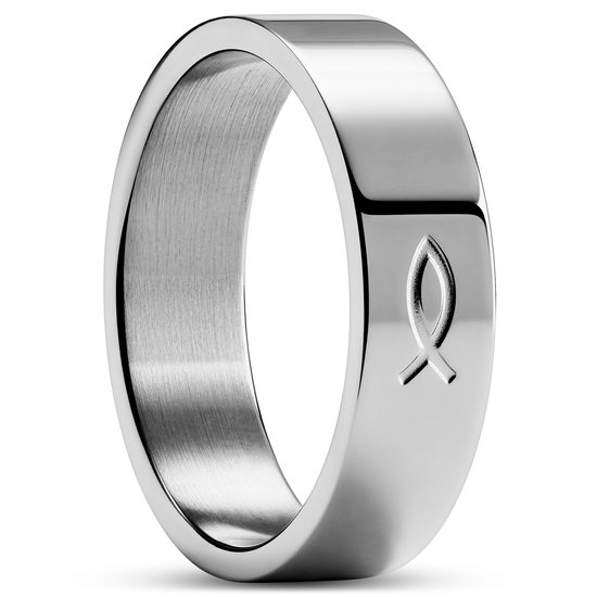Unity | 6 mm Zilverkleurige Roestvrijstalen Ring met Ichthus-teken