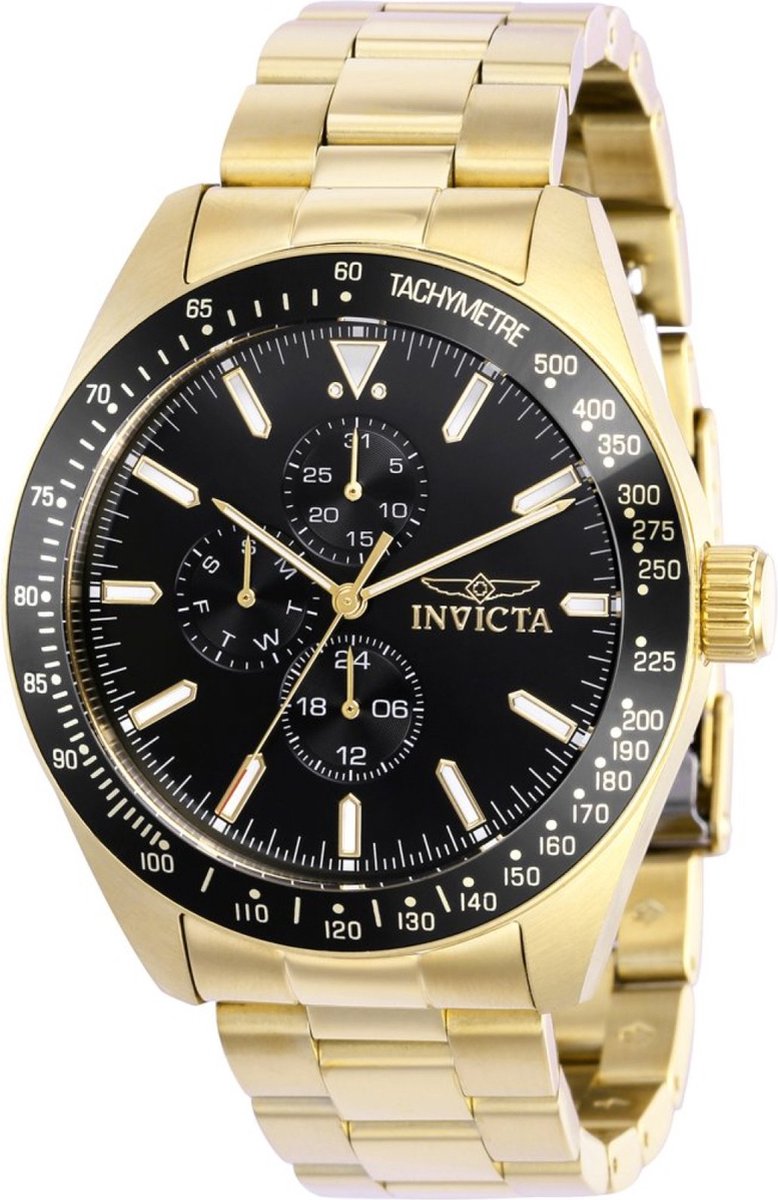 Invicta Aviator 38968 Heren Horloge - Waterdicht - Analoog - Quartz Uurwerk - Roestvrij Staal met zwarte Wijzerplaat - 45mm