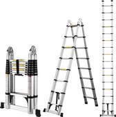 Bol.com Telescopische vouwladder multifunctioneel staande uittrekbare ladder - 150 kg zilver aanbieding