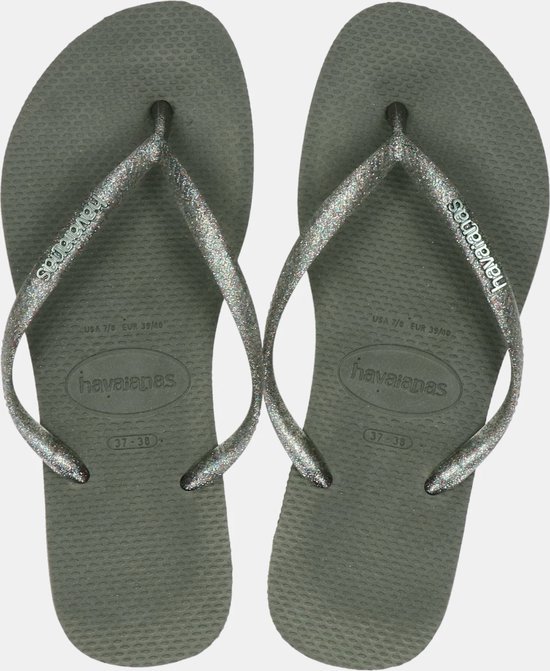 Havaianas Slim Logo Metallic Dames Slippers - Groen - Maat 35/36