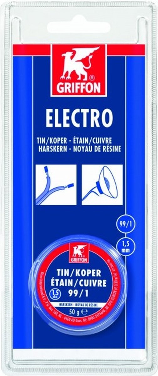 Griffon electro draadsoldeer tin/koper 99/1 harskern Ø 1,5 mm. - 50 gram