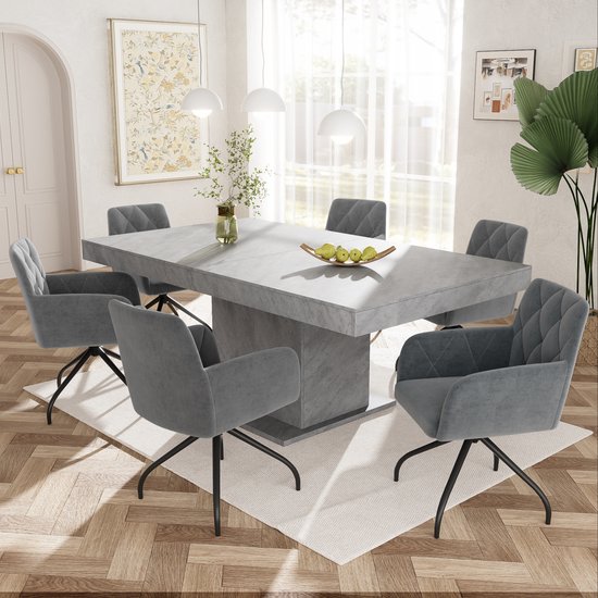 Foto: Sweiko 6 sets van 360 roterende diamant patroon eetkamerstoelen k ussens fauteuils met 4 metalen poten moderne vrijetijdsstoelen slaapkamer en woonkamer stoelen studio lendensteun fluweel koolgrijs excl tafel 