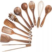SensaHome - Ensemble d'ustensiles de cuisine de Luxe en teck 10 pièces - Bois