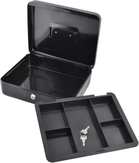 Tirelire en métal XL avec serrure à clé - Coffre-fort en acier inoxydable avec plateau à monnaie - Coffre-fort avec insert pour plateau à monnaie - Zwart